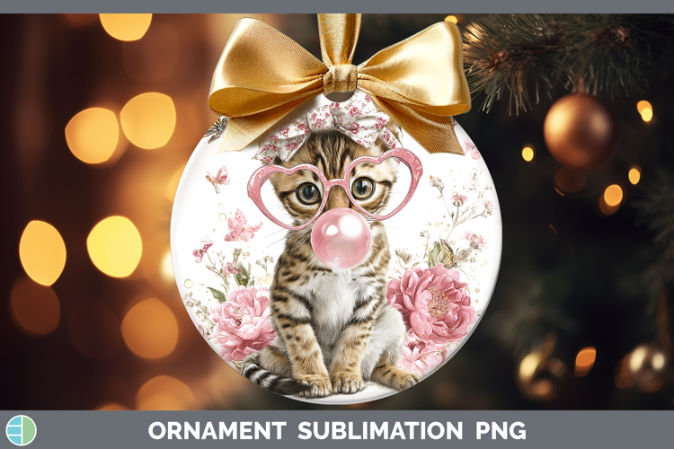 Savannah Cats Pink Bubble Gum Ornament Sublimation Design