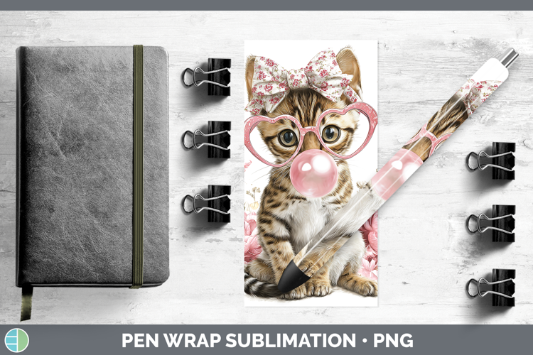 Savannah Cats Pink Bubble Gum Pen Wrap Sublimation Design