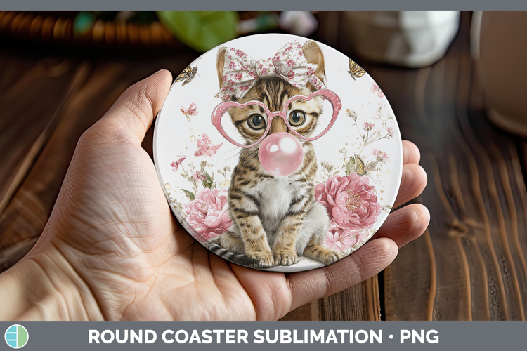 Savannah Cats Pink Bubble Gum Round Coaster Sublimation Desi