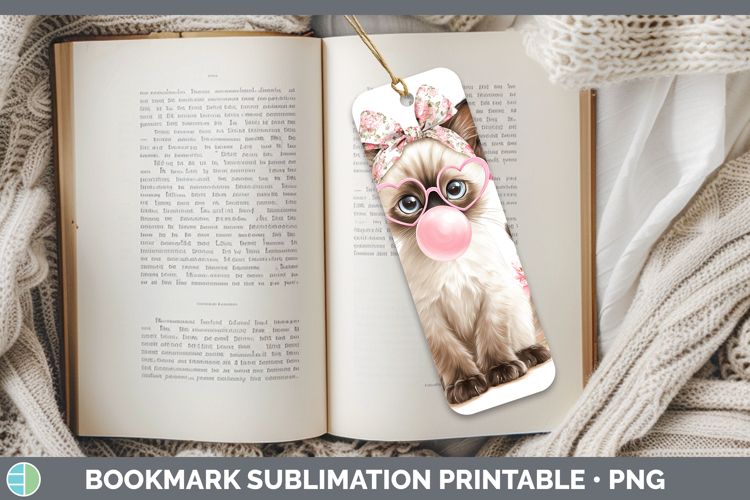 Siamese Cats Pink Bubble Gum Bookmark Sublimation Design