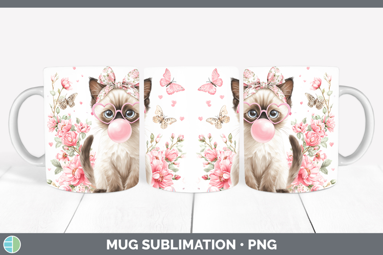 Siamese Cats Pink Bubble Gum Mug Wrap Sublimation Design