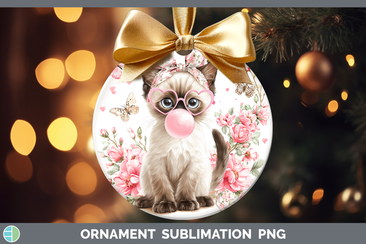 Siamese Cats Pink Bubble Gum Ornament Sublimation Design