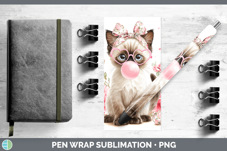 Siamese Cats Pink Bubble Gum Pen Wrap Sublimation Design