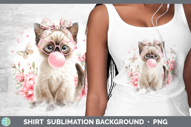 Siamese Cats Pink Bubble Gum Shirt Sublimation Design