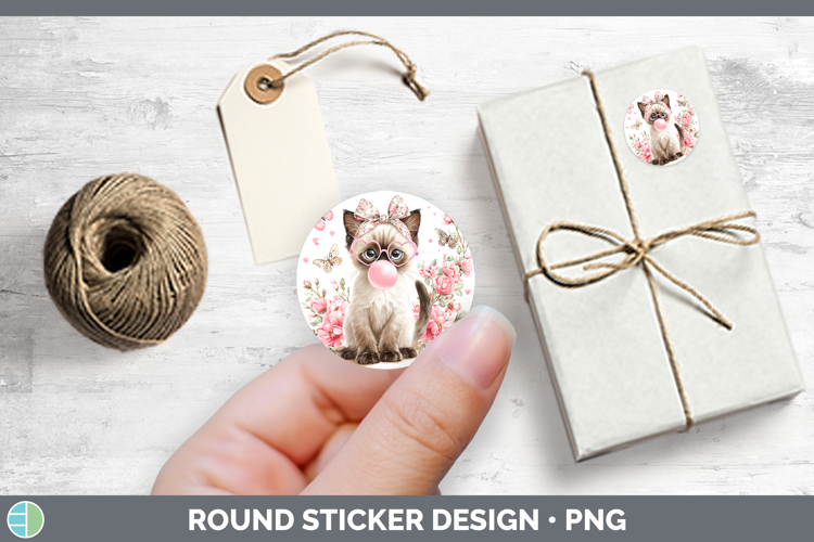 Siamese Cats Pink Bubble Gum Stickers Design