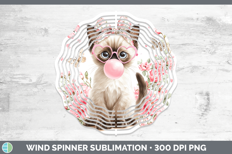 Siamese Cats Pink Bubble Gum Wind Spinner Sublimation Design