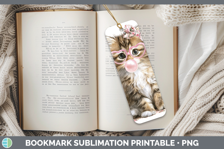 Siberian Cats Pink Bubble Gum Bookmark Sublimation Design