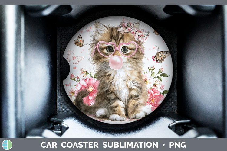 Siberian Cats Pink Bubble Gum Car Coaster Sublimation Design