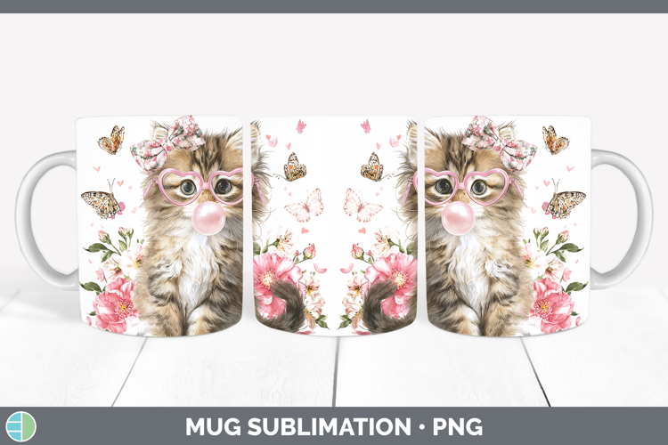 Siberian Cats Pink Bubble Gum Mug Wrap Sublimation Design