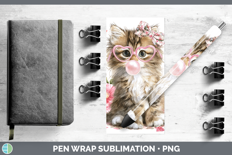 Siberian Cats Pink Bubble Gum Pen Wrap Sublimation Design