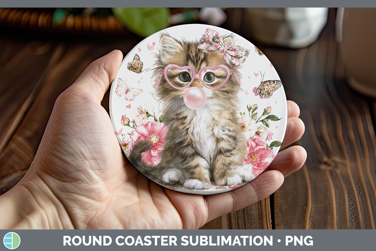 Siberian Cats Pink Bubble Gum Round Coaster Sublimation Desi