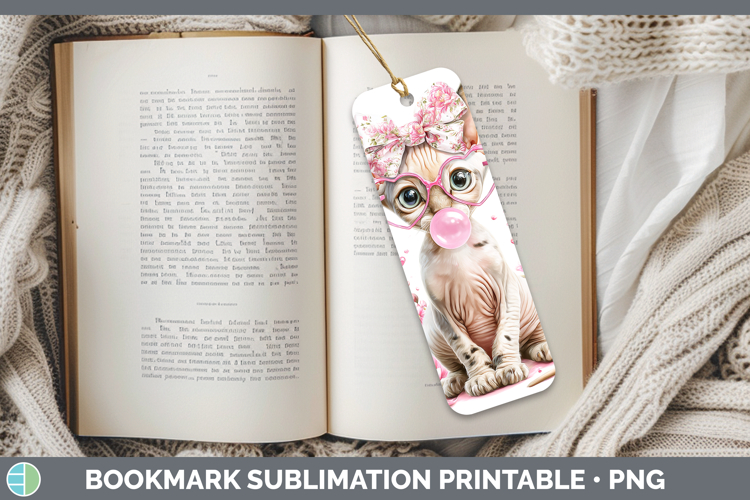 Sphynx Cats Pink Bubble Gum Bookmark Sublimation Design