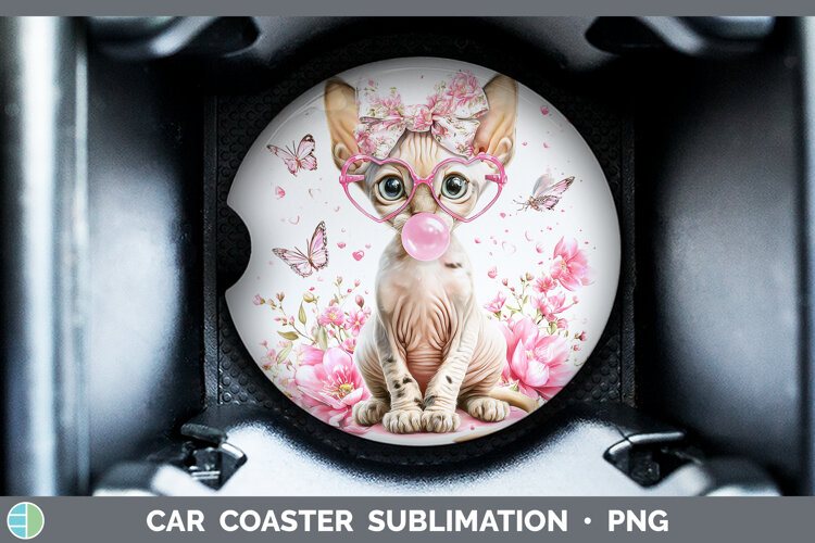 GorgeousCats Pink Bubble Gum Car Coaster design.