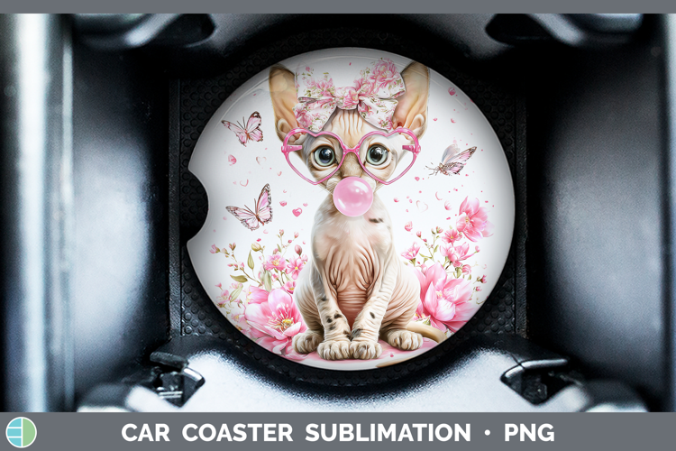 Sphynx Cats Pink Bubble Gum Car Coaster Sublimation Design