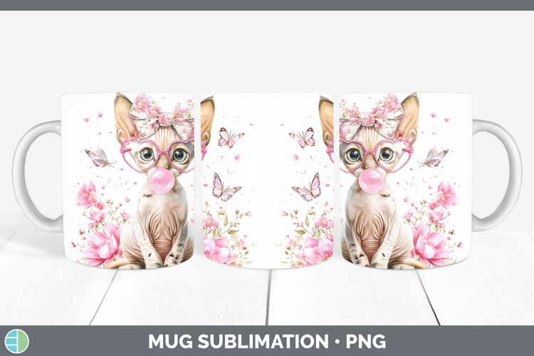 Sphynx Cats Pink Bubble Gum Mug Wrap Sublimation Design
