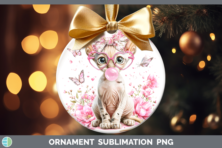 Sphynx Cats Pink Bubble Gum Ornament Sublimation Design