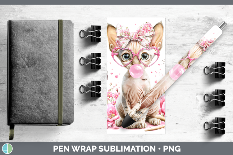 Sphynx Cats Pink Bubble Gum Pen Wrap Sublimation Design