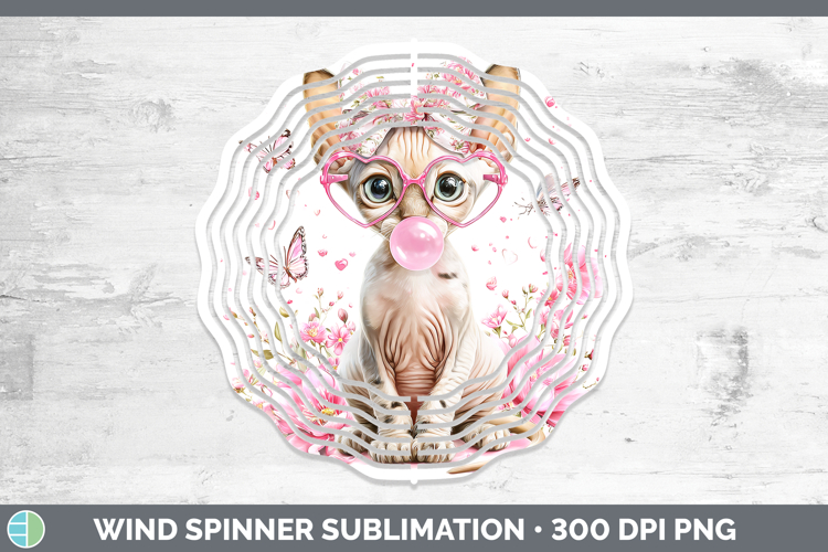 Sphynx Cats Pink Bubble Gum Wind Spinner Sublimation Design