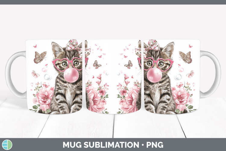GorgeousCats Pink Bubble Gum Mug Wrap design.
