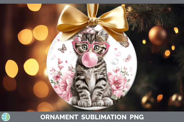 Tabby Cats Pink Bubble Gum Ornament Sublimation Design