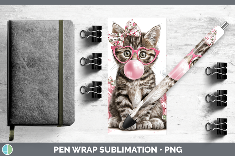 Tabby Cats Pink Bubble Gum Pen Wrap Sublimation Design