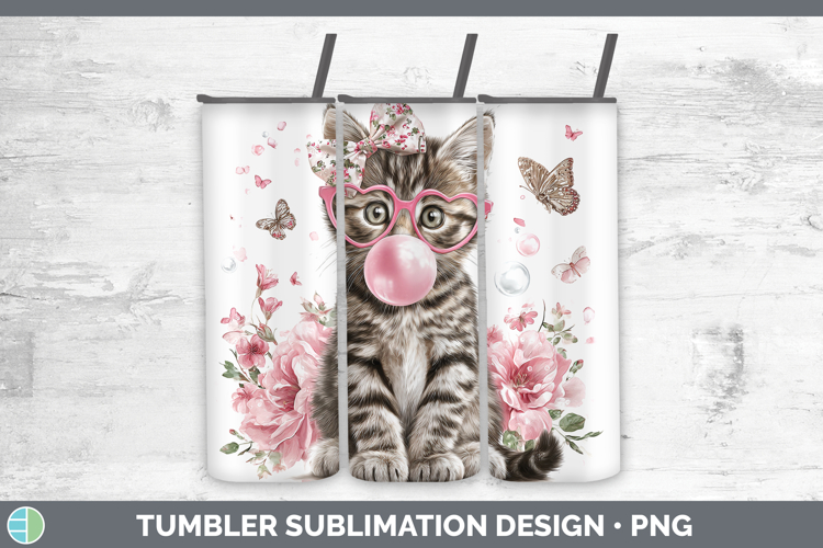 Tabby Cats Pink Bubble Gum Tumbler Sublimation Design