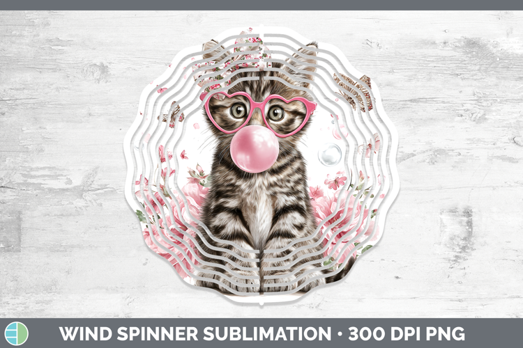Tabby Cats Pink Bubble Gum Wind Spinner Sublimation Design