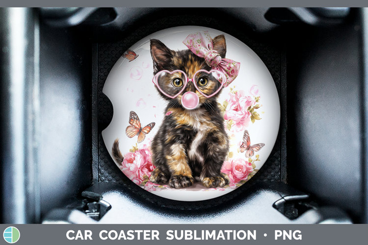 Tortoiseshell Cats Pink Bubble Gum Car Coaster Sublimation D