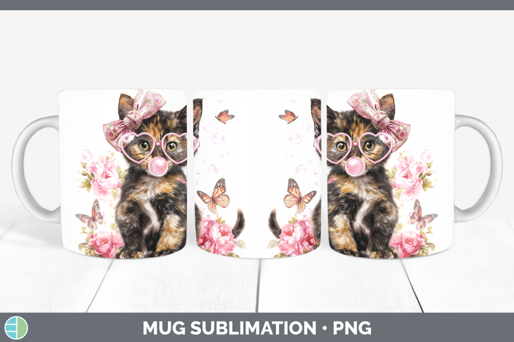 Tortoiseshell Cats Pink Bubble Gum Mug Wrap Sublimation Desi