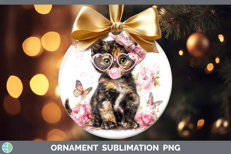 Tortoiseshell Cats Pink Bubble Gum Ornament Sublimation Desi