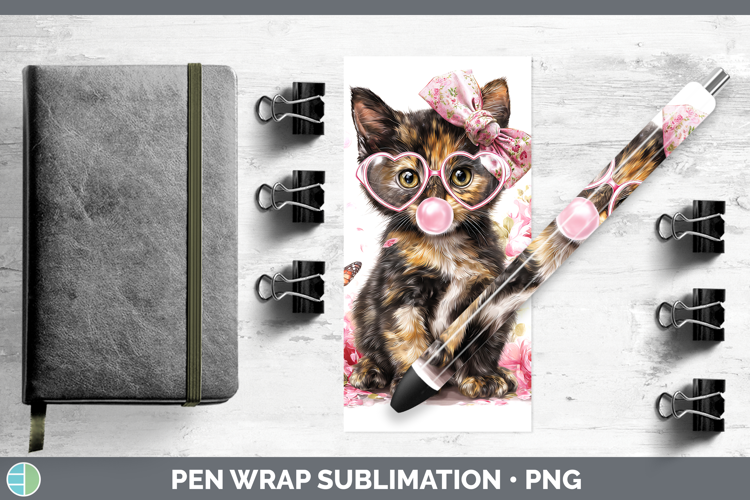 Tortoiseshell Cats Pink Bubble Gum Pen Wrap Sublimation Desi