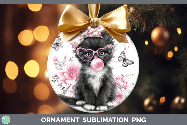 Tuxedo Cats Pink Bubble Gum Ornament Sublimation Design