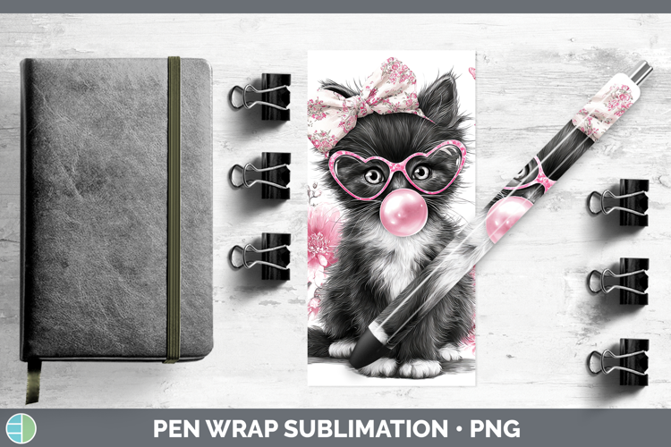 Tuxedo Cats Pink Bubble Gum Pen Wrap Sublimation Design