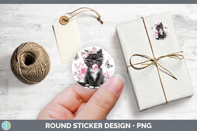 Tuxedo Cats Pink Bubble Gum Stickers Design