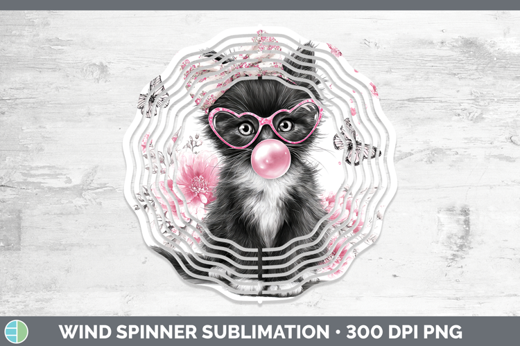 Tuxedo Cats Pink Bubble Gum Wind Spinner Sublimation Design