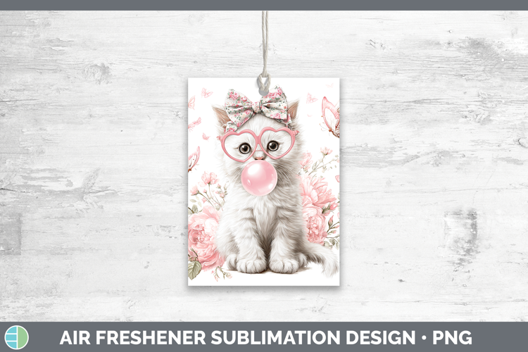 White Cats Pink Bubble Gum Air Freshener Sublimation Design