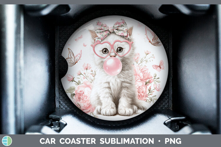 GorgeousCats Pink Bubble Gum Car Coaster design.