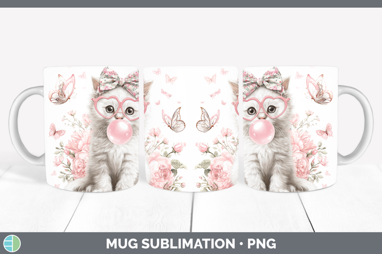 White Cats Pink Bubble Gum Mug Wrap Sublimation Design