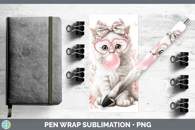 White Cats Pink Bubble Gum Pen Wrap Sublimation Design