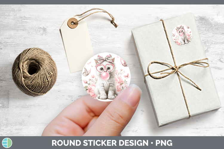 White Cats Pink Bubble Gum Stickers Design
