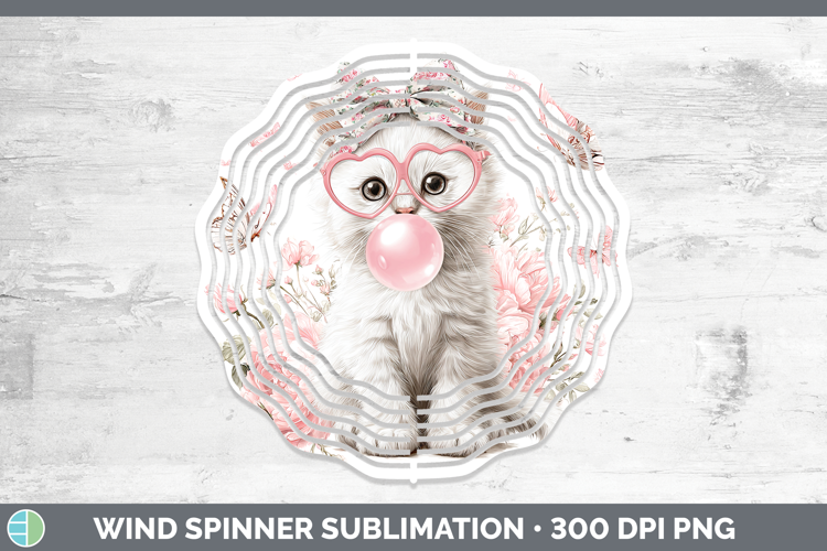 White Cats Pink Bubble Gum Wind Spinner Sublimation Design