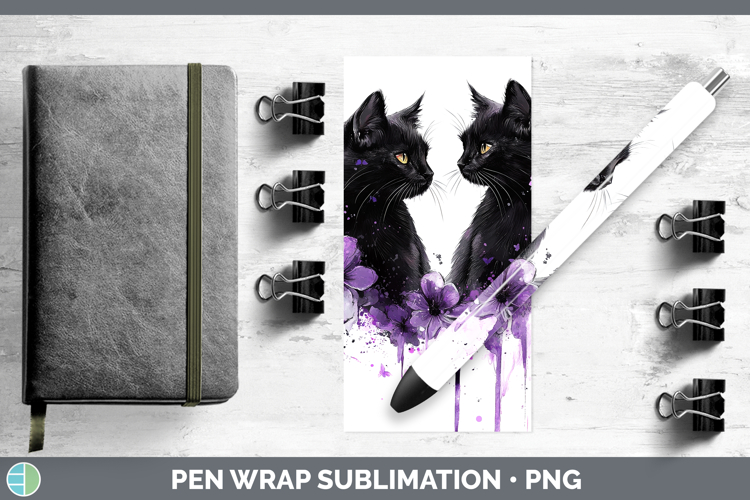 Cats Purple Drips Black Pen Wrap Sublimation Pen Designs