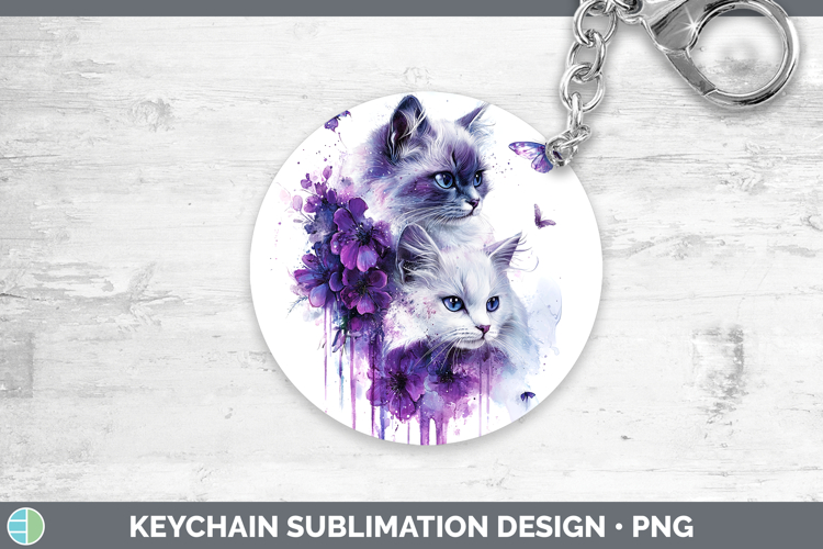 Cats Purple Drips Persian Keychain Sublimation Keyring Desig