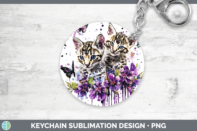 Cats Purple Drips Savannah Keychain Sublimation Keyring Desi
