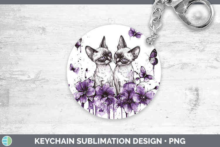 Cats Purple Drips Sphynx Keychain Sublimation Keyring Design