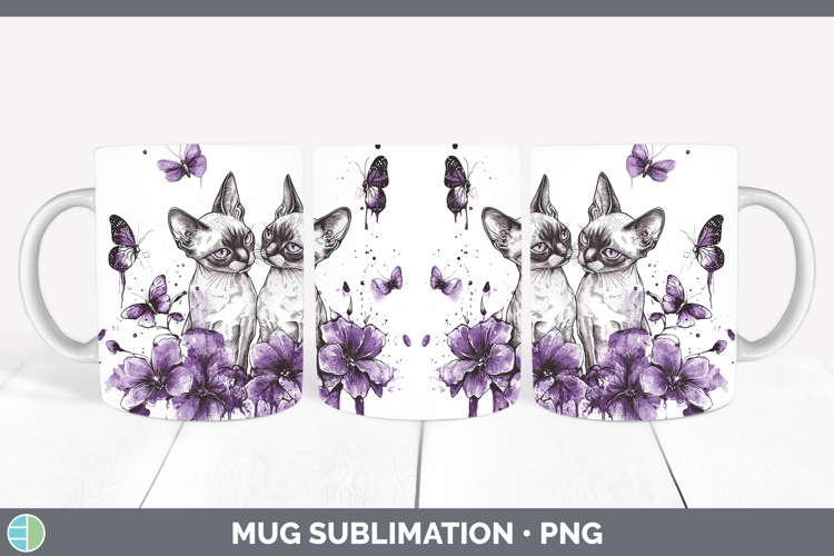 Cats Purple Drips Sphynx Mug Wrap Sublimation Coffee Cup Des