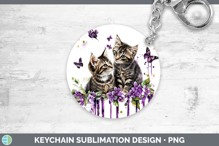 Cats Purple Drips Tabby Keychain Sublimation Keyring Designs
