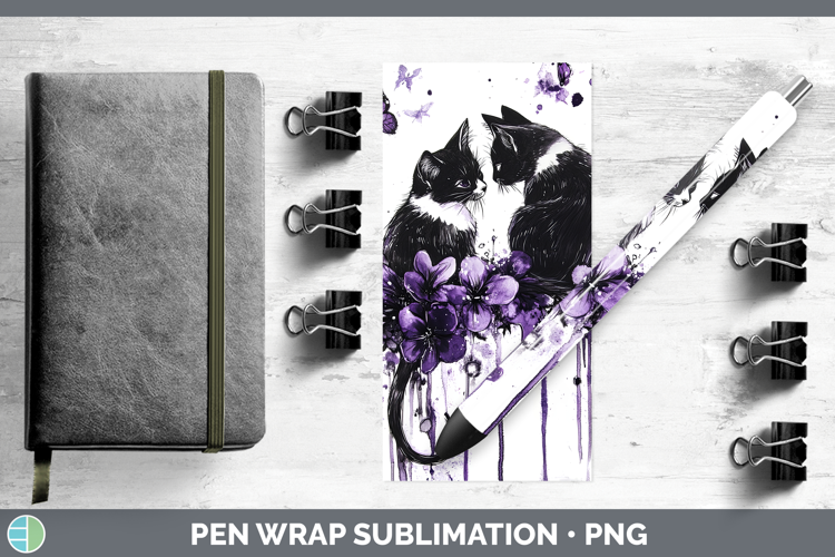 Cats Purple Drips Tuxedo Pen Wrap Sublimation Pen Designs
