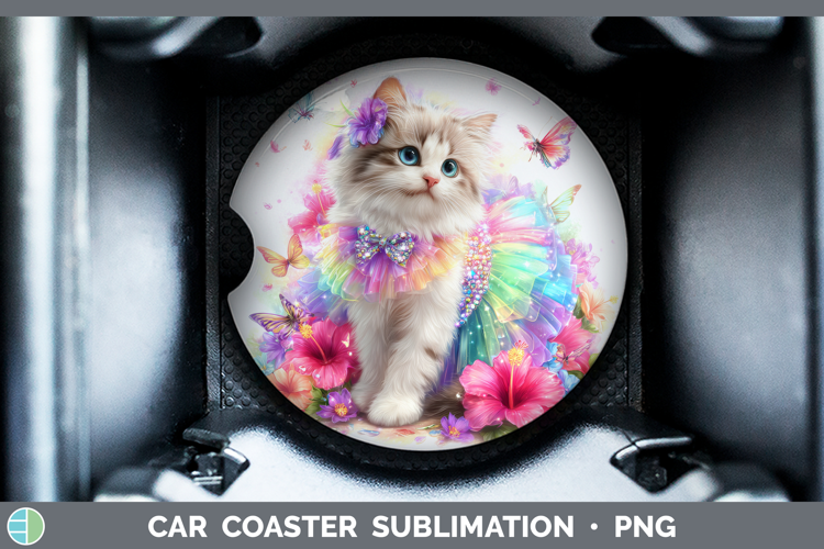 Cats Rainbow Summer Angora Cat Car Coaster Sublimation Desi
