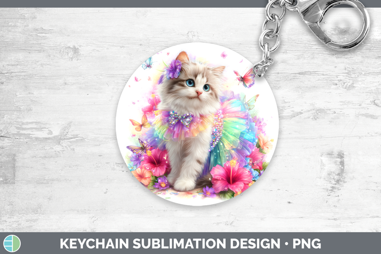 Cats Rainbow Summer Angora Cat Keychain Sublimation Keyring